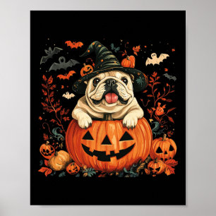 Poster Inglês Bulldog Pumpkin Halloween Homens de Ação de