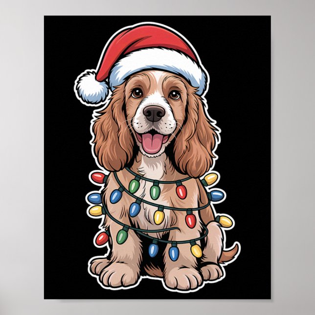 Poster Inglês Er Spaniel Embalado Em Luzes De Natal (Frente)