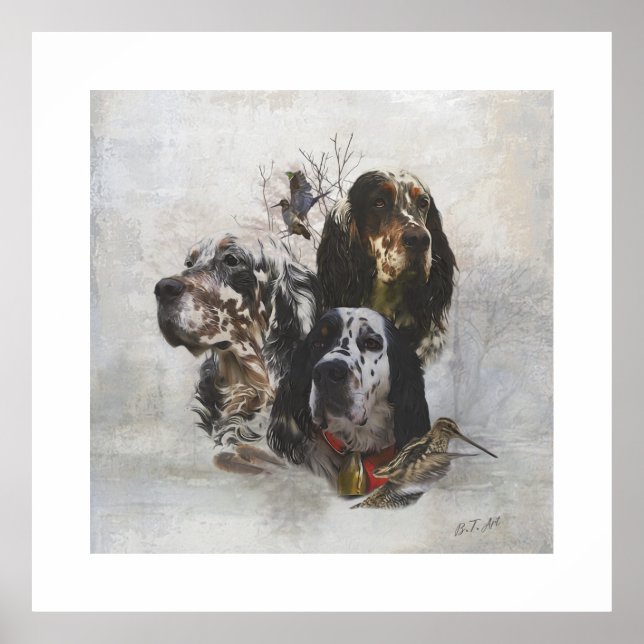 Poster Inglês Setter, caça à galinha (Frente)
