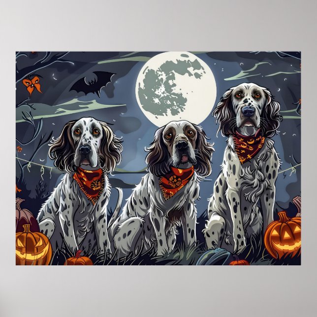 Poster Inglês Setter Halloween Spooky (Frente)