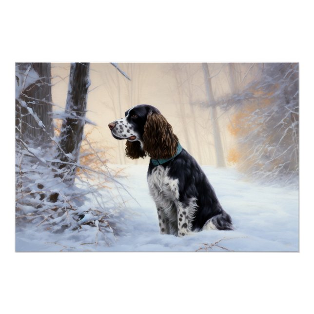 Póster Inglês Springer Spaniel Deixe-o nevar Natal (Frente)