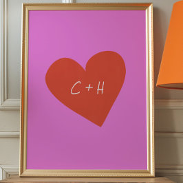 Poster Iniciais de Casais de Amor com Coração Vermelho Ro