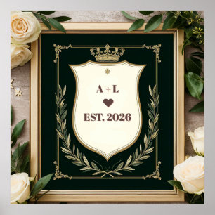 Poster Iniciais de Casamento Reais Com Coroa