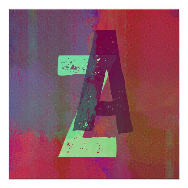 Póster Iniciais de Monograma Arte Verde Roxo Grunge Funky (Frente)