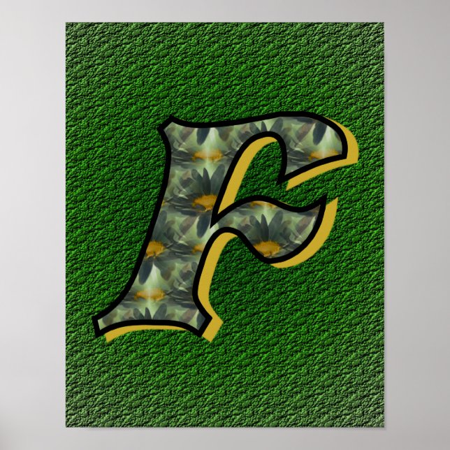 Poster inicial de F Black Daisies monogramas (Frente)