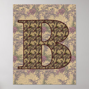 Póster Inicial de Monograma B Floral Vintage Elegante
