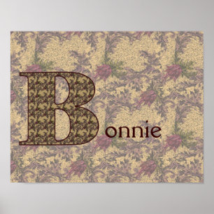 Poster Inicial de Monograma B Floral Vintage Personalizad