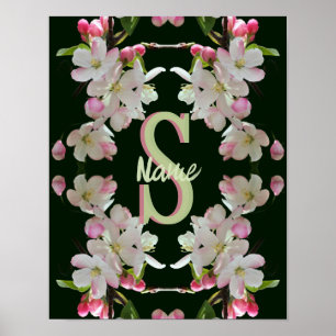 Poster Inicial de Monograma Personalizado Nome Flores de