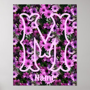 Poster Inicial de Nome Monograma Personalizado Margaridas