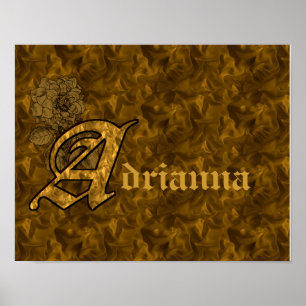 Póster Inicial do Monograma A Flor de Peônia Dourada Pers