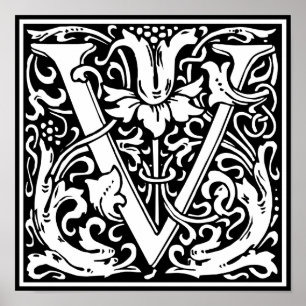 Póster Inicial medieval do vintage do monograma da letra