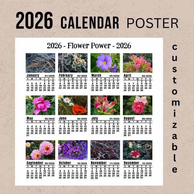 Poster Início de Domingo do Calendário do Flor personaliz (Criador carregado)