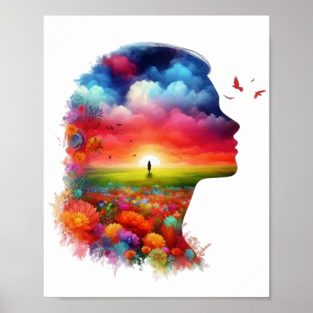 Poster Inner Peace: Vibrant Sunset & Wildflower Mindscape (Frente)