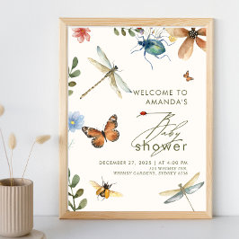 Poster Inseto do Amor Boho Besouros Libélula chá de bebê