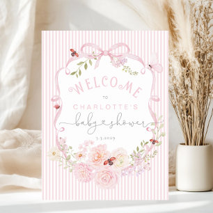 Poster Inseto do Amor com Listras e Laço Rosa Bem-vindo a