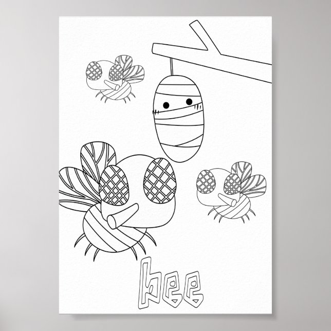 Poster Insetos Abelhas para Colorir Fofos (Frente)