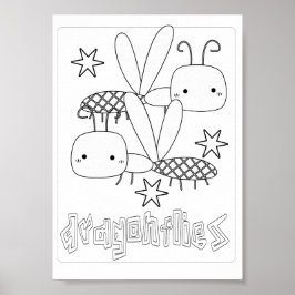 Poster Insetos de Colorir Fofos Libélulas