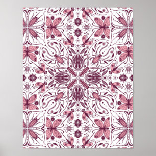 Poster Insetos, magenta escura e rosa em branco