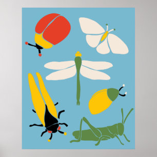 Poster Insetos Retroativos Insetos Ilustrações Azul Cla