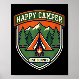 Poster Insígnia de acampamento feliz barraca fogueira de