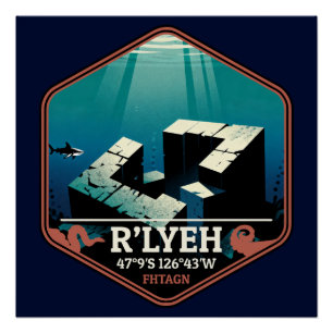 Póster Insígnia de Viagem Vintage Cidade Submersa R’lyeh