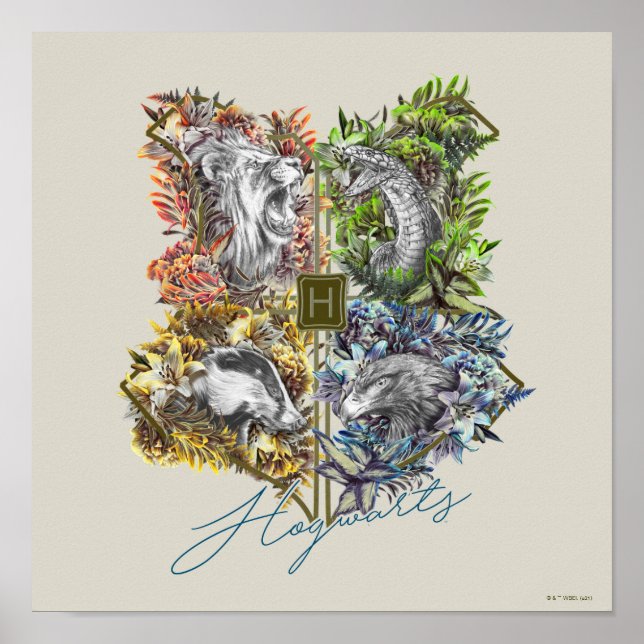 Poster Insígnia Floral Gráfica de HOGWARTS™ (Frente)