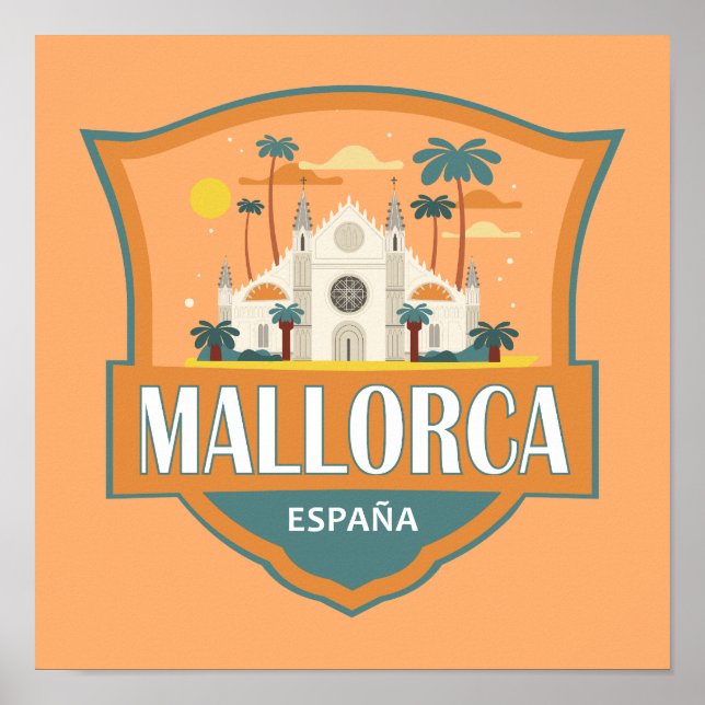 Poster Insígnia Retro de Viagem de Maiorca Espanha (Frente)