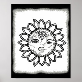 Poster Inspiração Arte Desenhada à Mão Sol Lua
