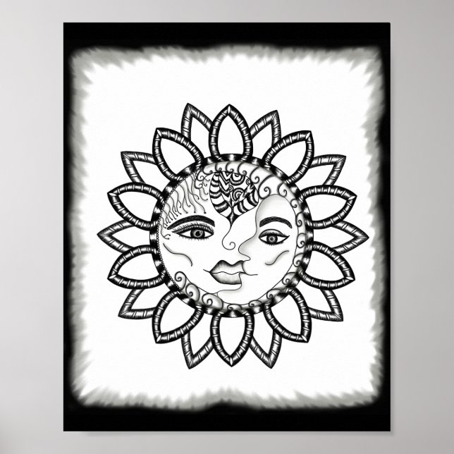 Poster Inspiração Arte Desenhada à Mão Sol Lua (Frente)