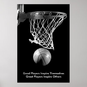 Póster Inspiração Cotação de Basquete Preto e Branco