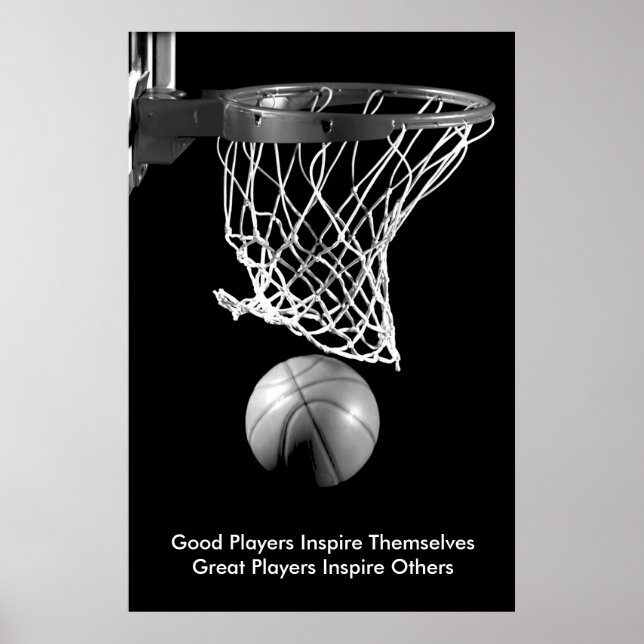 Póster Inspiração Cotação de Basquete Preto e Branco (Frente)