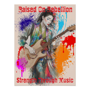 Póster Inspiração de Arte Guitarista de Mulher Japonesa P