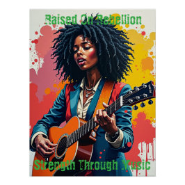 Póster Inspiração de Arte Guitarista de Mulher Negra Pers