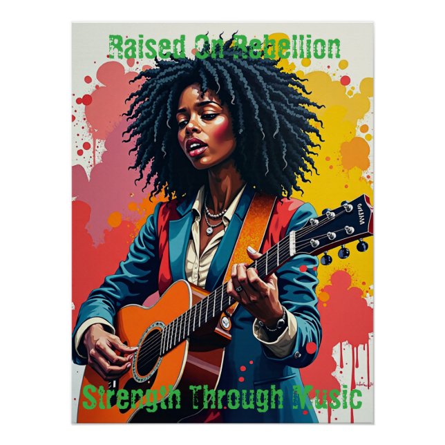 Póster Inspiração de Arte Guitarista de Mulher Negra Pers (Frente)