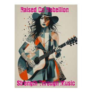 Póster Inspiração de Arte Guitarrista de Menina de País P