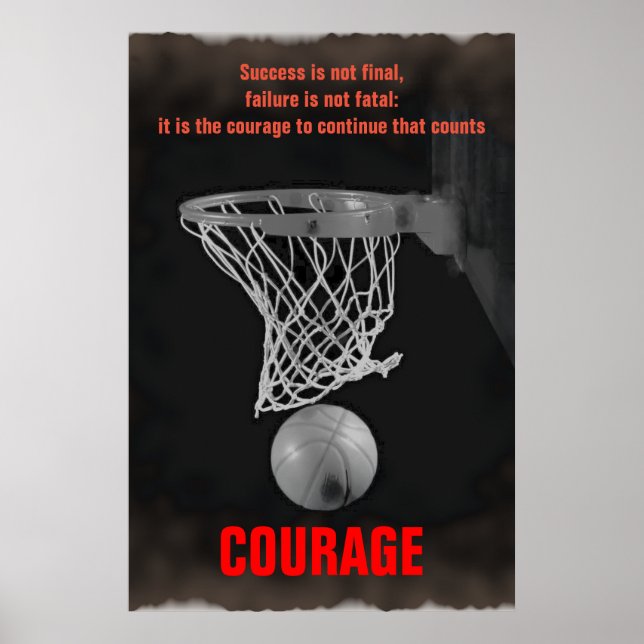 Poster Inspiração de Basquete de Sucesso de Coragem (Frente)