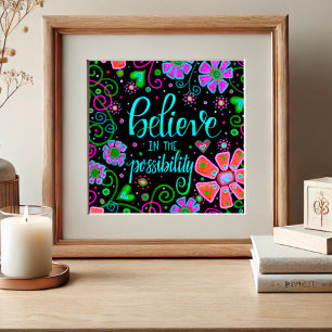 Poster Inspiração de Cotação bonito Floral Preta Inspirad