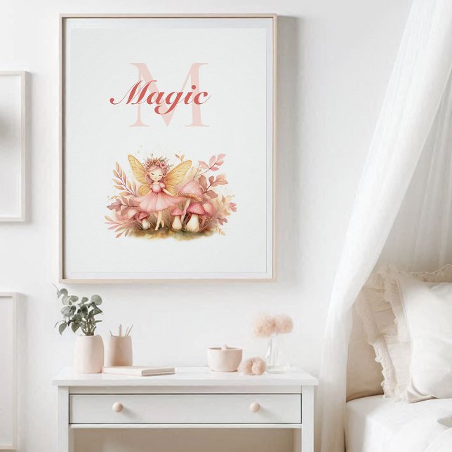 Póster Inspiração Mágica, Princesa Leitura, Rosa (enchanted garden fairy princess mushrooms nursery kids decor poster personalized monogram magic)