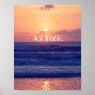 Póster Inspiração Respira o pôr do sol do oceano