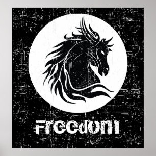 Poster inspirador branco preto da cabeça de caval