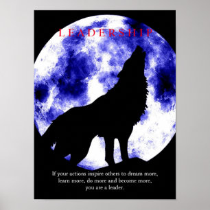Poster inspirador do lobo da liderança da lua azu