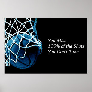 Poster inspirador do preto azul do basquetebol das