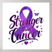 Poster Inspirador Mais Forte que o Câncer – Roxo