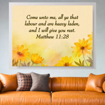 Inspirador Mateus 11:28 Floral Amarelo