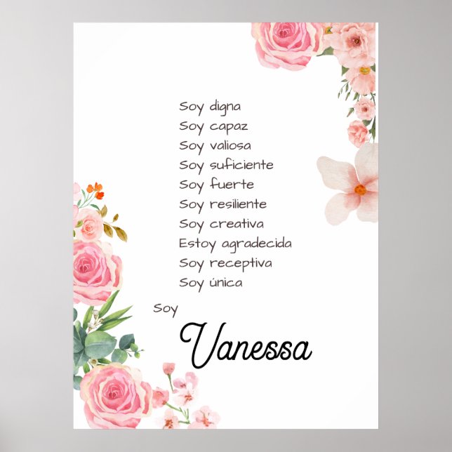 Poster Inspirando sua jornada com afirmações em espanhol (Frente)