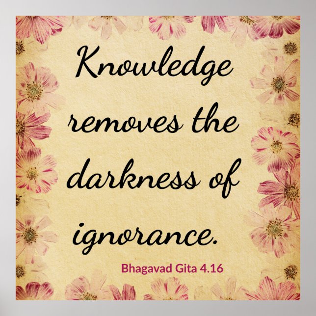 Poster Inspirational Beige Pink Gita Knowledge Quote Art  (Frente)