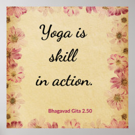 Poster Inspirational Beige Pink Gita Yoga Quote Floral