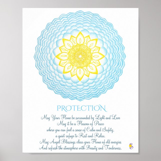 Poster Inspirational Blue Yellow Mandala - Geometria Sagr (Frente)