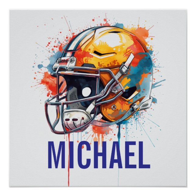 Póster Inspirational Motivational Football Helmet Name (Frente)