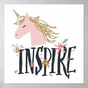 Poster Inspire Dourado Mane Unicorn